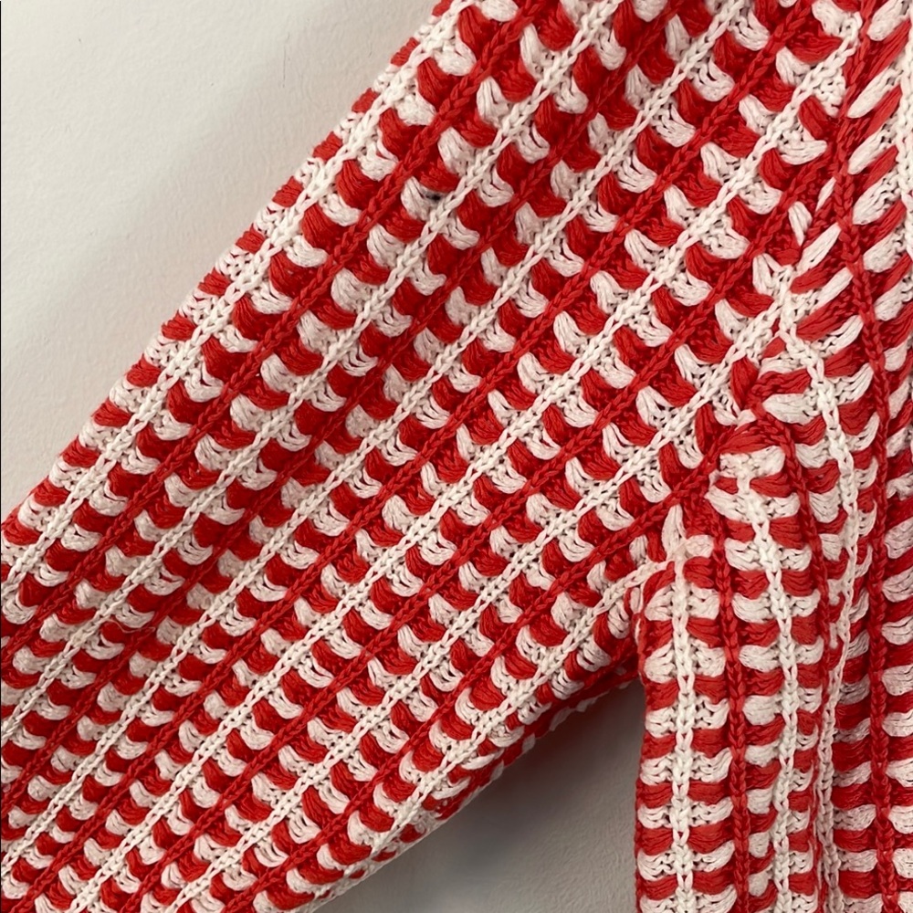 Maeve Anthropologie Red White Textured Knit Cropped Cardigan‎ Sweater XL - Picture 6 of 10